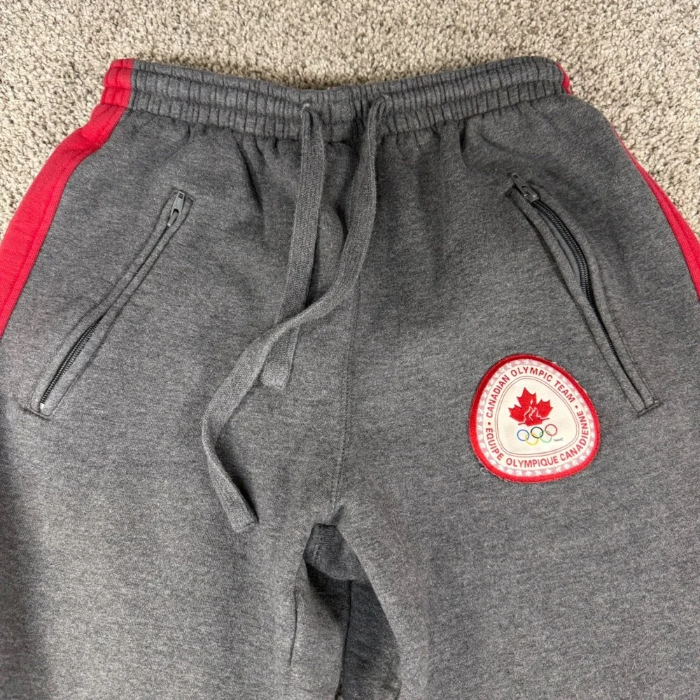 Canadian Olympic Team Grey Red Fleece‎ Sweatpants Wide Leg Zip Pockets S Vinage